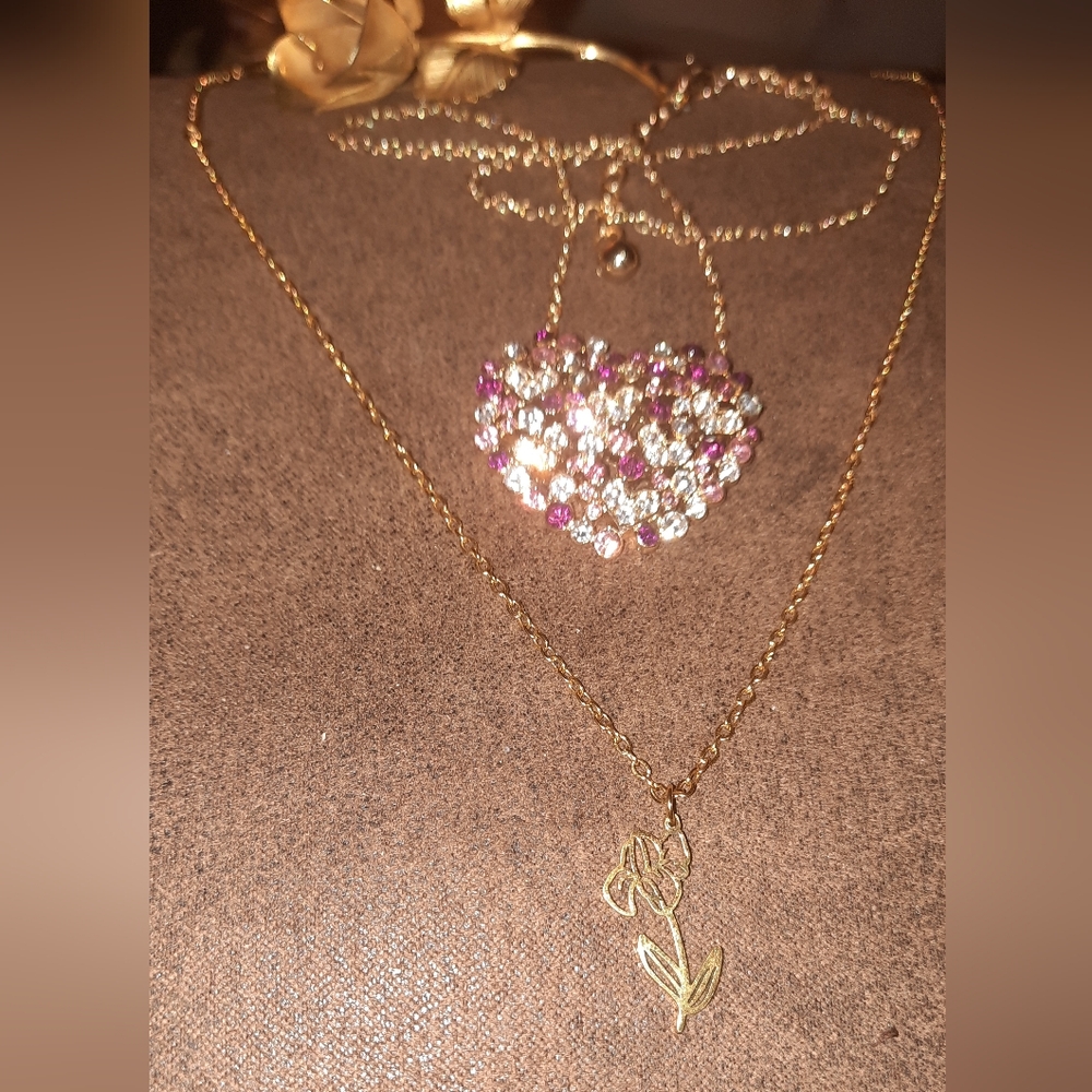 3 pieces Romantic romantic jewelry lot goldtone heart/floral - Picture 3 of 13